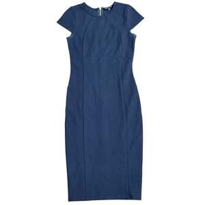 FELICITY & COCO Navy Blue Cap Sleeve Seamed Midi Sheath Dress